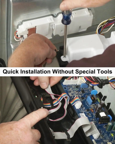 Two hands installing Dishwasher Control Button Assembly And User Interface Panel Replacement For FFID Series Models.