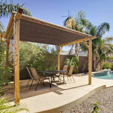 Pergola with Square 7 By 7 Brown Sun Shade Sail Canopy UV Block For Backyard Porch Pergola Lawn Garden Carport Built Tough