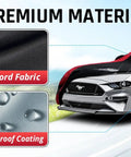 Ford Weatherproof Car Cover For All Weather Use With Red Stripe Design on Ford Mustang, 210D PU Coated Nylon, close-up of fabric