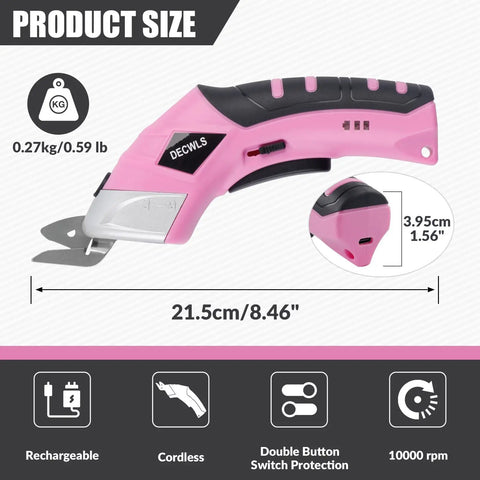 Hot 4V Cordless Electric Scissors With 3 Sharp Blades For Fabric And Cardboard. Product size and features shown in image.