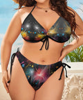 Womens Two Piece Bikini Swimsuit With Dazzling Fireworks Color, Breathable Quick Dry Fabric, Adjustable Straps And Side Ties For A Custom Fit, Yacht Ready Beachwear 2XL