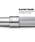 Close-up of knurled handle on Industrial Torque Wrench 30 to 150 in-lbs, One Quarter Inch Drive, Matte Chrome Finish.