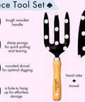 Two Piece Garden Tool Set With Hand Rake And Trowel Durable Carbon Steel Blades Smooth Wooden Handles With Hanging Holes Perfect Mother's Day Gift Cute Picture Dot Design For Practical Gardeners