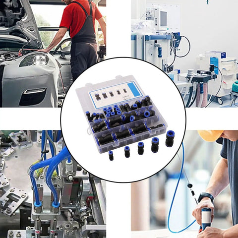 Awesome 50Pc Straight Push Connector Kit For 4-12mm Pneumatic Tubes Durable PU Fittings That Slip Right In For Fast Automation And Machine Tool Upgrades Without Any Screws Or Special Tools, in case