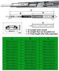 Heavy Duty Soft Close Drawer Slides 800mm Full Extension Three Section Rails For Cabinets with size chart and dimensions