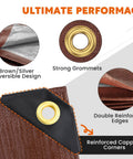 Heavy Duty Waterproof Tarp 12x20 Feet Ultra Thick 16 Mil HDPE Brown with strong grommets and reinforced corners close-up