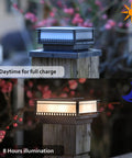 6 Pack Solar Post Cap Lights Outdoor For 4x4 5x5 6x6 Wooden Posts, daytime charging and nighttime illumination on wood post