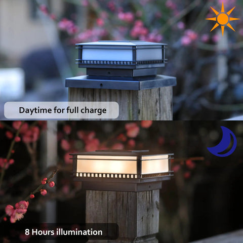 6 Pack Solar Post Cap Lights Outdoor For 4x4 5x5 6x6 Wooden Posts, daytime charging and nighttime illumination on wood post