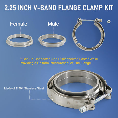 Beefy Stainless Steel V Band Clamp Kit With Dual Ridge Flanges Fits 2.25 Inch Exhaust Downpipe Turbo And Muffler Tubing Solid Build Setup For Fast Street Swaps