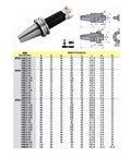 Rock Solid BT50 Collet Milling Fixture For CNC Machining Centers With Heavy Duty Stainless Steel Mounting Plate and specifications chart.