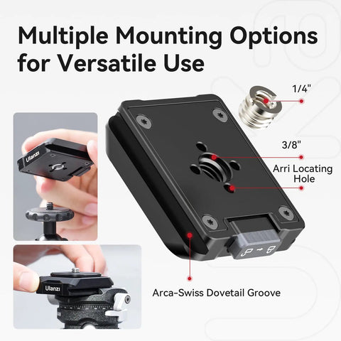 Camera Quick Release Plate And Tripod Mount Adapter For Gimbals Sliders And DSLRs With One Quarter Inch And Three Eighth Inch Screws