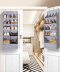1 Pack Over The Door Shoe Organizer With 15 Large Pockets Hanging Shoe Rack For Closet Or Wall Space Saver Gray Oxford Fabric