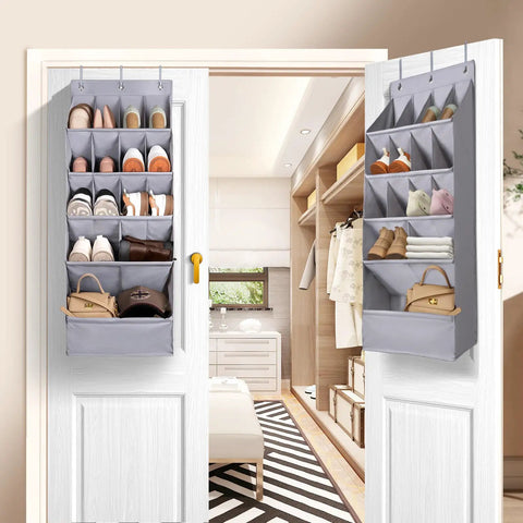 1 Pack Over The Door Shoe Organizer With 15 Large Pockets Hanging Shoe Rack For Closet Or Wall Space Saver Gray Oxford Fabric