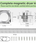 Magnetic Dryer Vent Connector Kit with 4-inch x 3.3ft hose, clamps, and screws, dimensions shown for easy installation