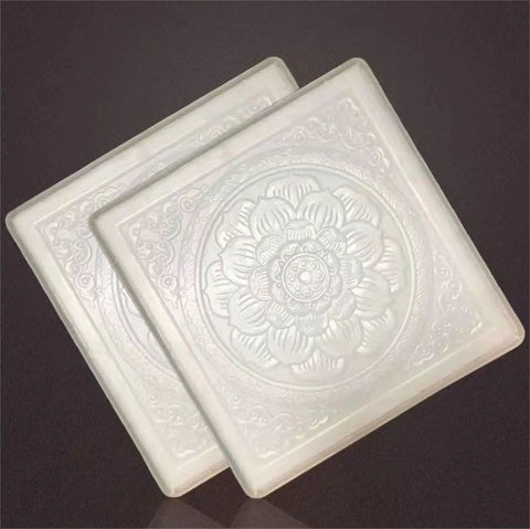 Two Piece Concrete Molds For Walkways Diy Square Paver Stamps Flagstone Casting Reusable Garden Path Stone Patio Pavers 15.7 By 15.7 By 1.4 Inches For Diy Folks showing embossed floral design