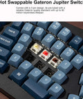 Hot swappable Gateron Jupiter switches on a 75 percent Alice layout keyboard, designed to enhance marathon coding sessions.
