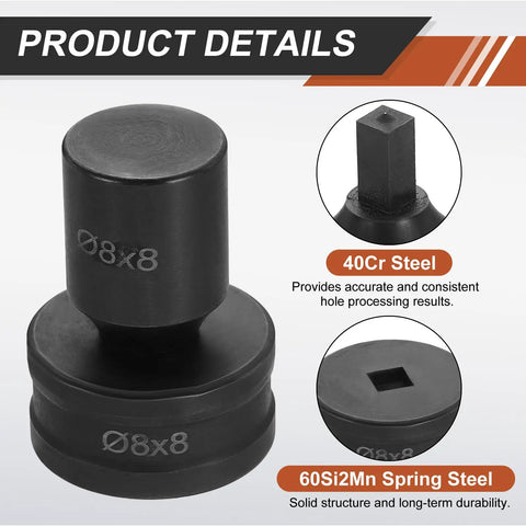 Hydraulic Hole Punch Die Set 8x8mm Square Hole for CH70 Electric Punching Machine in 40Cr Steel Black Finish, close-up view.