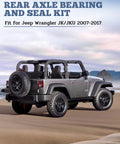 Jeep Wrangler JK JKU on beach showcasing Rear Axle Bearing and Seal Kit for Jeep JK 2007-2017 with Axle Shaft Seal Retainer 68008523AA