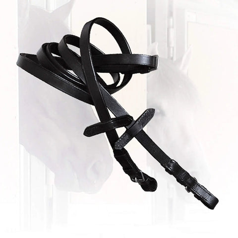 Premium English Dressage Double Bridle Curb Reins For Horses in black 13 mm leather with stainless steel buckles