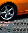 20Pcs Lug Nut Covers For 17mm Hex Bolts With Removal Tool Two Thirds Inch Wheel Nut Caps Exterior Grey Protection For Audi BMW Mercedes Saab And More Easy Install Rims displayed by an orange car with wheel close-up