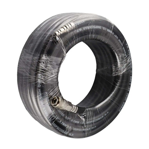 Beefy 15M Flexible Rubber Air Hose Kit Rated 900 PSI coiled black hose with metal fittings for tire inflation