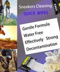 Two Pack 60 Count Sneaker Wipes Cleaner Quick Wipes Disposable Travel Ready Portable Removes Dirt And Stains For Shoes Leather Jackets Bags Skin Safe Natural Formula Perfect For All Materials Including Leather And Fabric packaging with wipes and action images