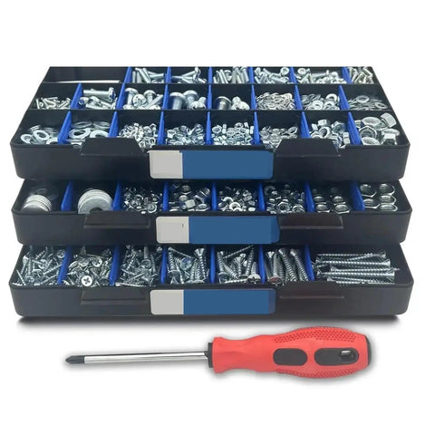 2600 Piece Screw And Bolt Set With Nuts And Washers In Steel Hex Head Fasteners For Home Improvement DIY Projects Automotive And Garage Repair For Woodworking And Metalworking Projects, organized in case