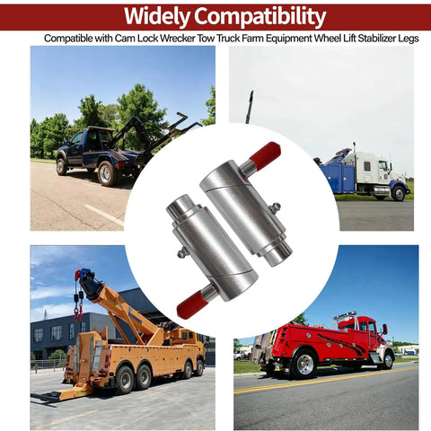 5/8 Inch Spring Loaded Twist Lock Plunger Pin Compatible With Cam Lock Wrecker Tow Truck images showcasing heavy-duty metal fasteners and usage in stabilization.