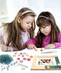 Children using Mosaic Photo Frame Kit For Kids With Glass Pebbles, Hands On Arts And Crafts Activity, creating colorful frame.