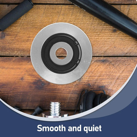 Aluminum Pulley Wheel For Cable Machines 2.09 Inch Silent Bearing Rope Roller For Home Gym Pulley Systems And Weight Lifting Attachments Quiet Durable Fitness Equipment To Maximize Upper Body Training, shown on wood background