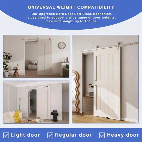 Heavy Lifters Barn Door Glide Kit With Soft Close Action For Doors Up To 160 Pounds Smooth Operator No Hassle Hole Free Setup In Classic Gray 2 Pack displayed in a living space.