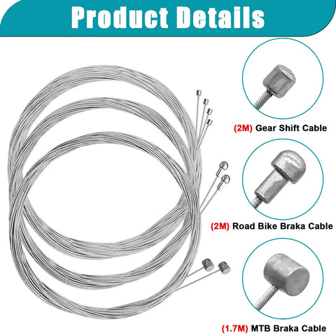 Universal Bicycle Brake Cable And Housing Kit With O Rings And End Caps For Mountain And Road Bikes cable details image