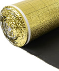 Heavy Duty Three In One Floor Underlayment Two Hundred Sq Ft Roll With Built In Tape And Vapor Barrier Three Mm Thick Epe Foam gold-coated roll.