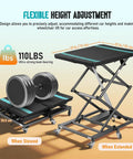 Electric Hydraulic Lift Table Built Dang Tough With Hella Smooth Operation And Straight Up Heavy Duty Aluminum Platform for mobility, showing flexible height adjustment and 110 lbs capacity.