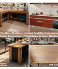 4 images showcasing Heavy Duty Adjustable Furniture Levelers, 12 Pack. Ideal for workbenches, cabinets, outdoor furniture, DIY tables.