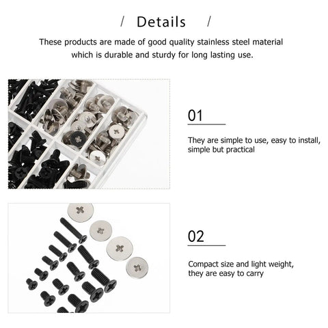 Rock Solid 360Pcs Rust Proof Flat Head And Countersunk Computer Screws M2 M2.5 M3 Stainless Steel Hardware Assortment Kit in storage case.