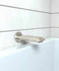 3 Inch Tub Spout In Brushed Nickel For Easy Universal Retrofit And Quick Bathroom Update Modern Design Durable Finish Simple Replacement For Most Bathtubs And Shower Faucets. Wall-mounted view in bathroom.
