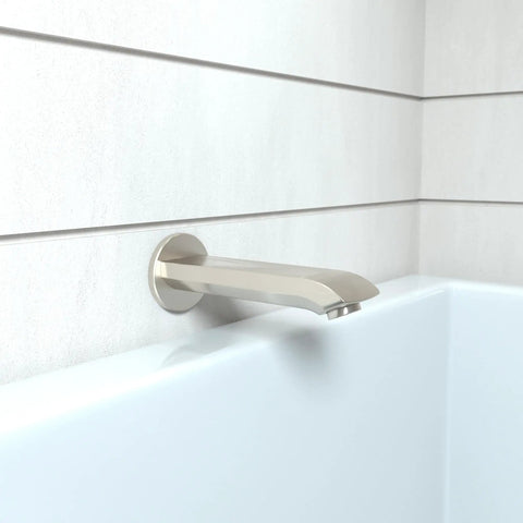 3 Inch Tub Spout In Brushed Nickel For Easy Universal Retrofit And Quick Bathroom Update Modern Design Durable Finish Simple Replacement For Most Bathtubs And Shower Faucets. Wall-mounted view in bathroom.