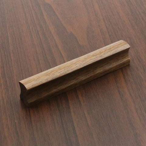 12 Pack Walnut Wood Drawer Pulls, 5.12 Inch Long, polished solid handle, two hole cabinet hardware, wood texture detail view