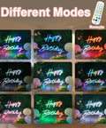 Different modes of Extra Large Neon Happy Birthday Sign With Multi Color LED Lights Light Up Backdrop For Parties with remote.