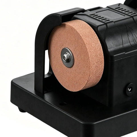 Close-up of the dual sharpening disc on the Badass Bench Grinder And Electric Polisher With Lightning Quick Start Motor.