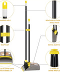 Heavy Duty Standing Broom And Dustpan Combo Set With Adjustable Long Handle features hanging hole and removable stainless steel poles.