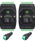 Two Industrial 8 Channel Analog Acquisition Modules shown front-facing with connectors, featuring 12-bit ADC for voltage and current sensing.