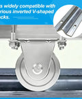 Top Shelf Sliding Gate Rollers With V Groove Track Wheels Built Tough From 201 Stainless Steel showing 68mm diameter wheel on V track.