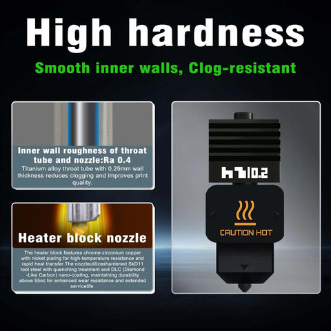 2 Pack 0.2mm Hardened Steel Hotend Kit For H2D H2S H2C P2S with high hardness features and caution hot label