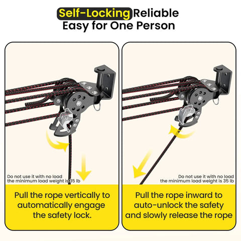 Garage Ceiling Storage Hoist For Roof Cargo Box And Carrier, Heavy Duty Overhead Lift With 4 Point Pulley System mechanism