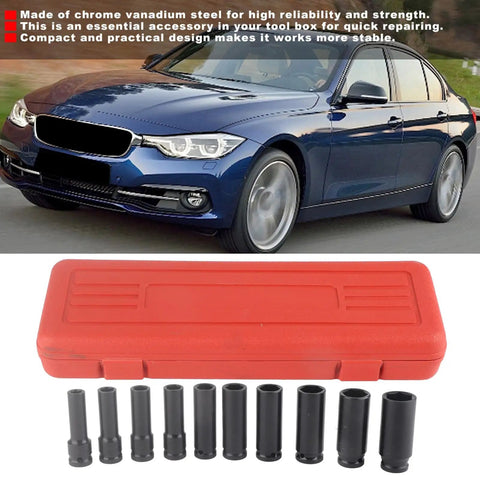 Rock Solid 10pc Deep Impact Socket Set For Cars And Gear Heads, Made From Top Tier Chrome Vanadium Steel Tough As Nails For Quick Repairs On Any Vehicle Or Heavy Duty Job At The Shop