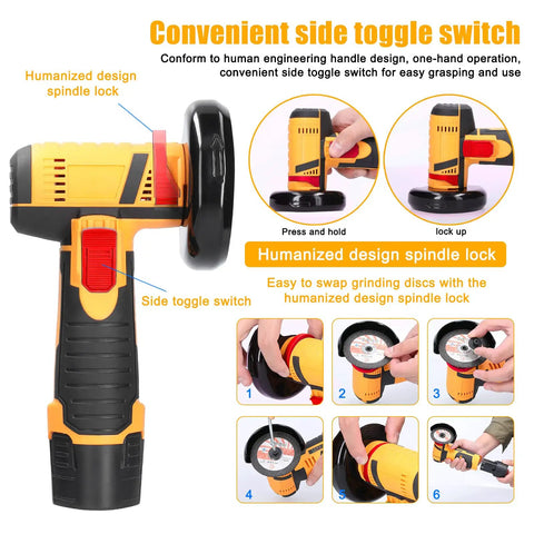 Cordless Mini Angle Grinder Go To Tool 19500 RPM For Quick Cuts And Smooth Polishing On Ceramic Tile Wood Stone And Steel