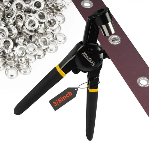 tarp eyelet kit Three Eighths Inch Handheld Eyelet Kit With Pliers, Grommet Press, And 300 Silver Anti Rust Grommets For Tarp Leather Fabric Tent Projects For DIYers,