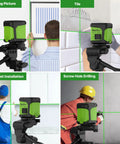Self Leveling Laser Level with Tripod for picture hanging and tile walls, 100ft green cross line laser in home renovation use.